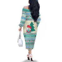 Gnome Bagpies Musical Family Matching Off The Shoulder Long Sleeve Dress and Hawaiian Shirt Nollaig Chridheil Scotland Christmas Pattern - Wonder Print Shop