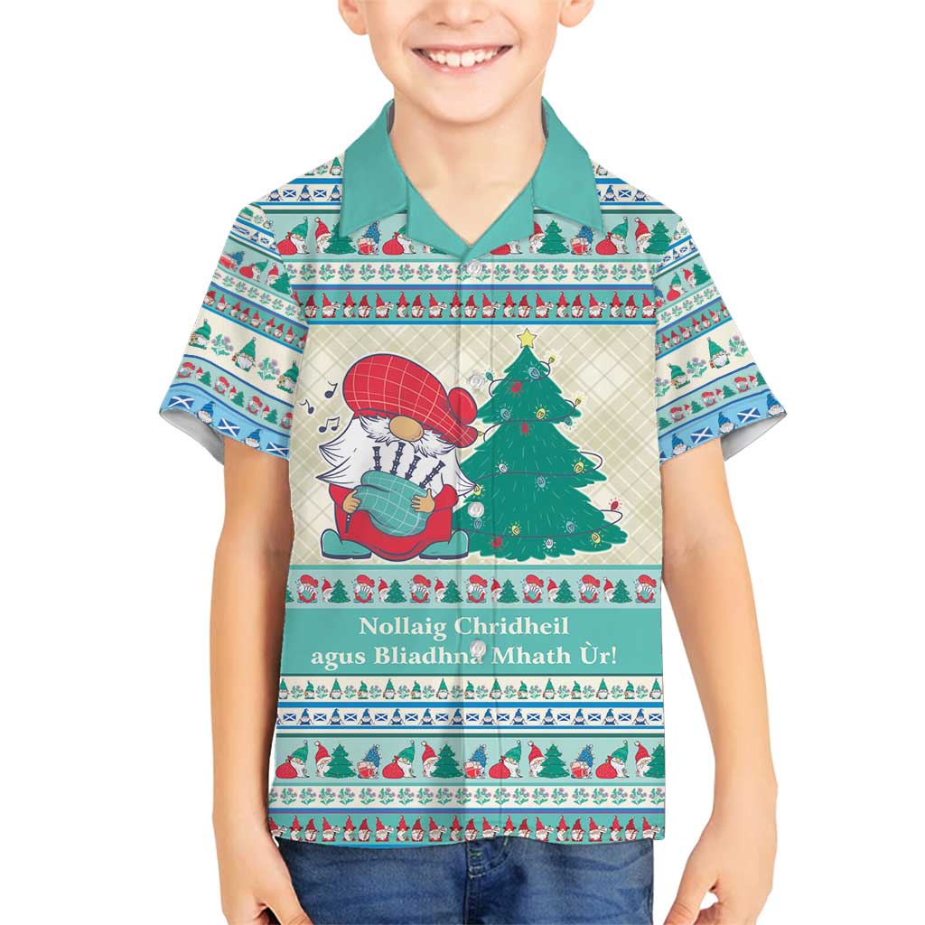 Gnome Bagpies Musical Family Matching Off Shoulder Short Dress and Hawaiian Shirt Nollaig Chridheil Scotland Christmas Pattern LT9 - Wonder Print Shop