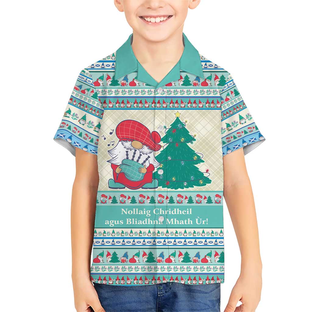 Gnome Bagpies Musical Family Matching Short Sleeve Bodycon Dress and Hawaiian Shirt Nollaig Chridheil Scotland Christmas Pattern - Wonder Print Shop