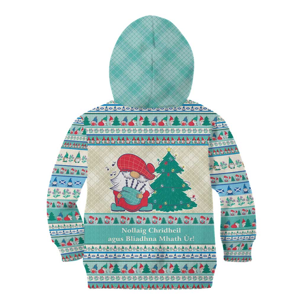 Gnome Bagpies Musical Kid Hoodie Nollaig Chridheil Scotland Christmas Pattern - Wonder Print Shop