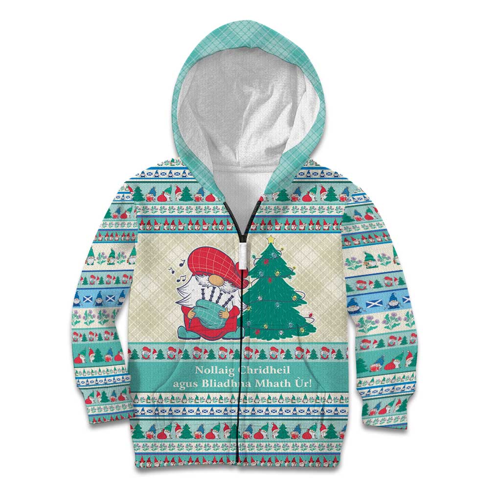 Gnome Bagpies Musical Kid Hoodie Nollaig Chridheil Scotland Christmas Pattern - Wonder Print Shop