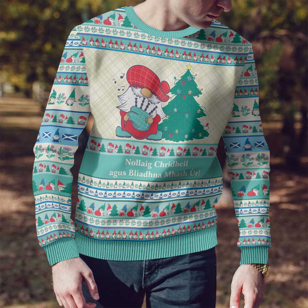Gnome Bagpies Musical Ugly Christmas Sweater Nollaig Chridheil Scotland Christmas Pattern - Wonder Print Shop