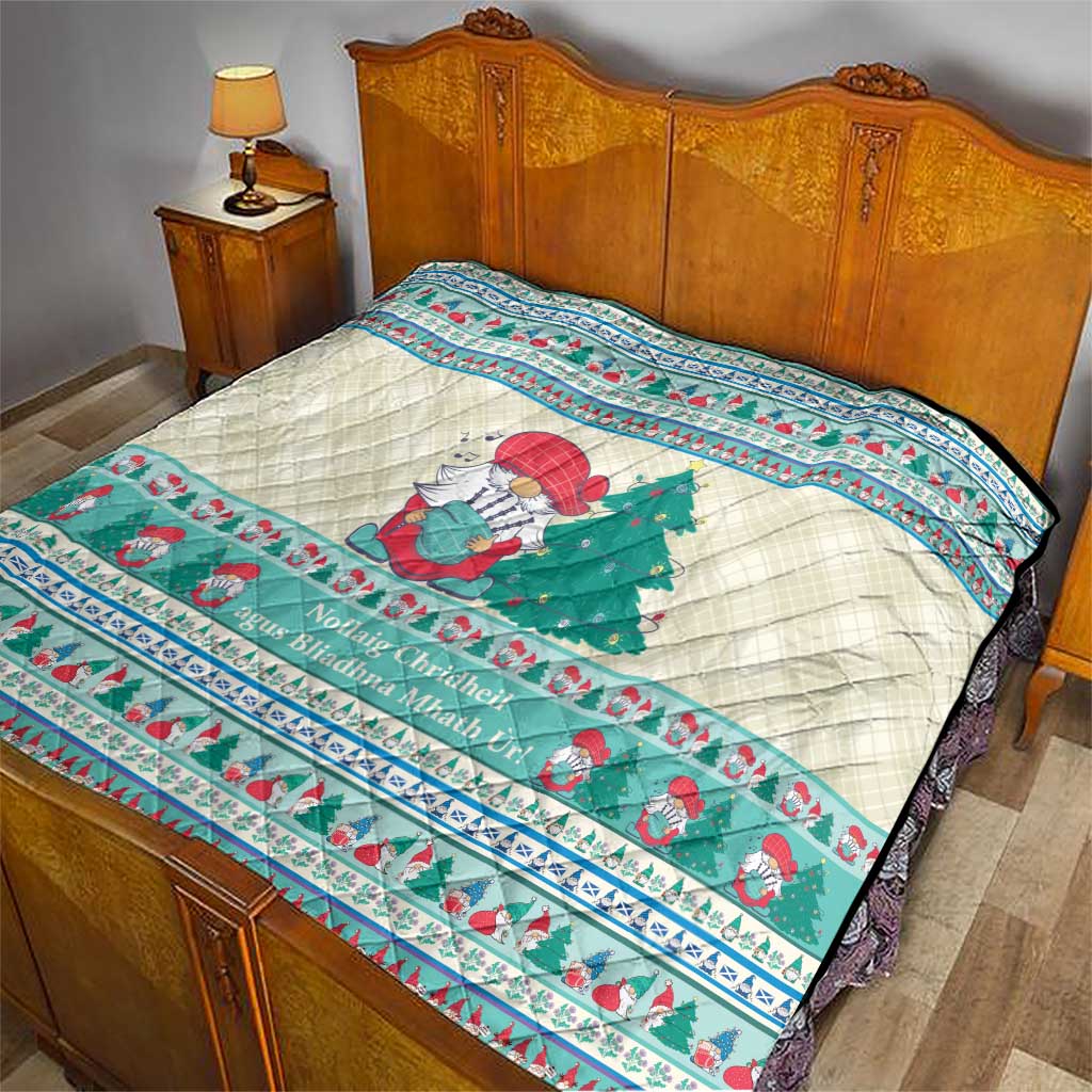 Gnome Bagpies Musical Quilt Nollaig Chridheil Scotland Christmas Pattern - Wonder Print Shop