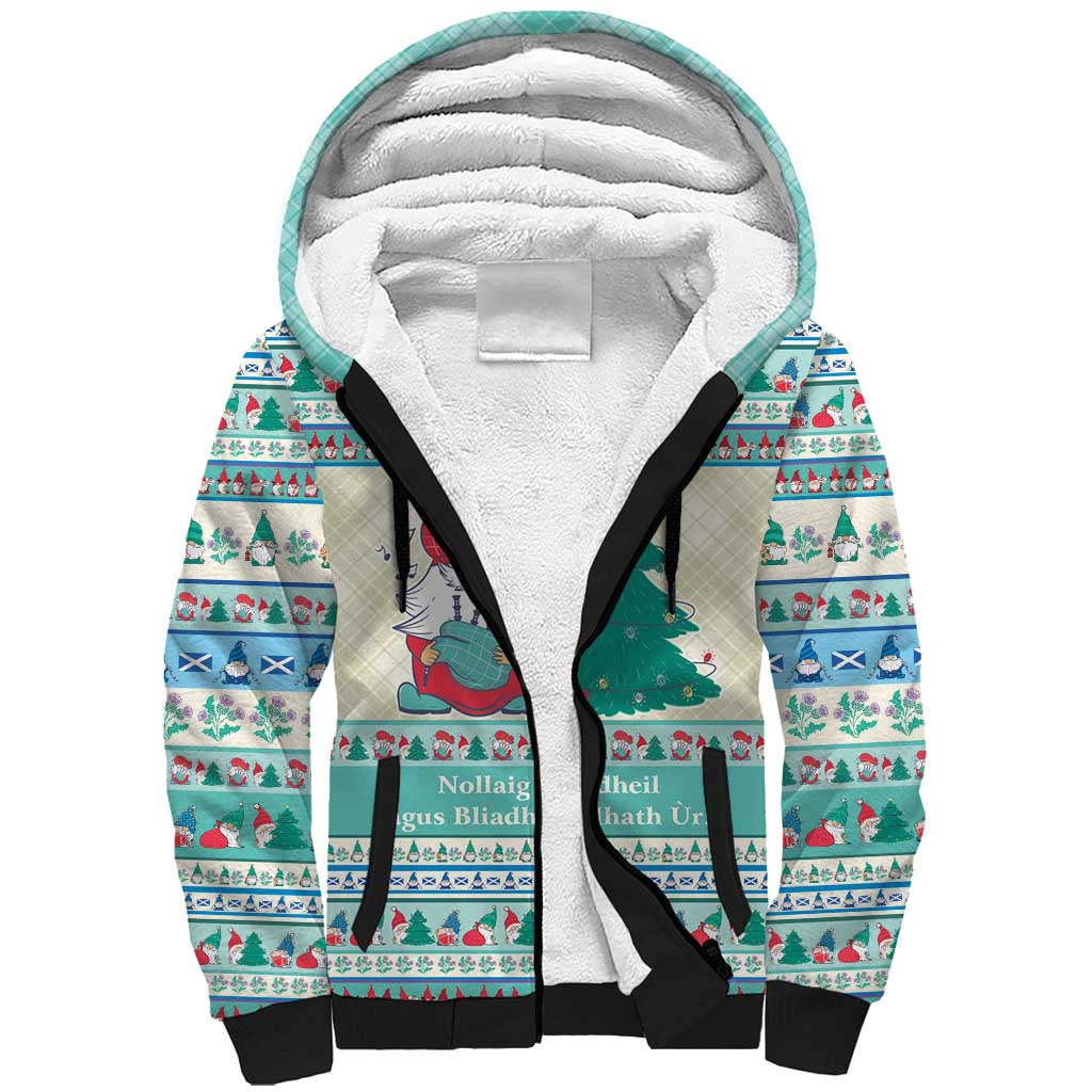 Gnome Bagpies Musical Sherpa Hoodie Nollaig Chridheil Scotland Christmas Pattern - Wonder Print Shop