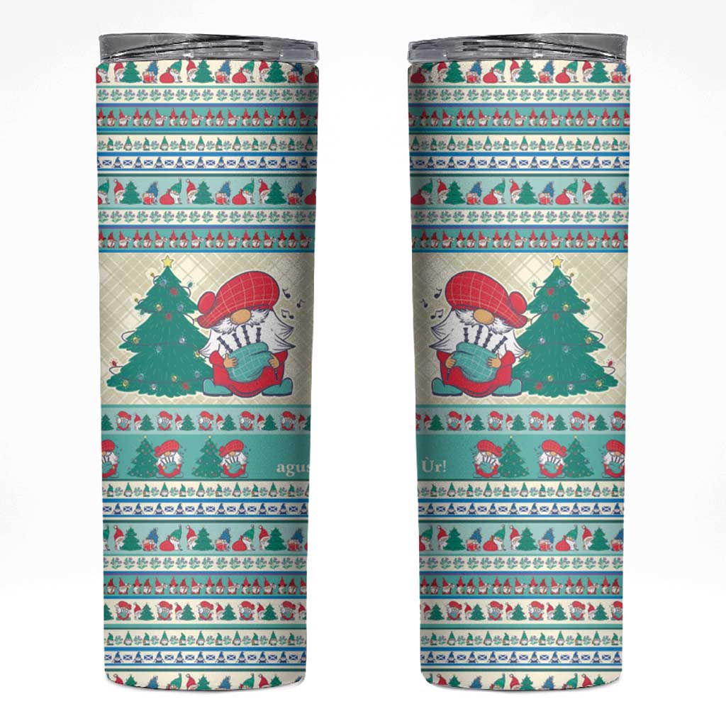 Gnome Bagpies Musical Skinny Tumbler Nollaig Chridheil Scotland Christmas Pattern - Wonder Print Shop