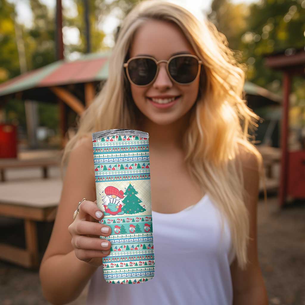 Gnome Bagpies Musical Skinny Tumbler Nollaig Chridheil Scotland Christmas Pattern - Wonder Print Shop