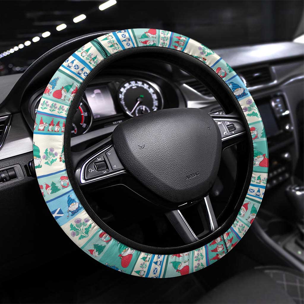 Gnome Bagpies Musical Steering Wheel Cover Nollaig Chridheil Scotland Christmas Pattern - Wonder Print Shop