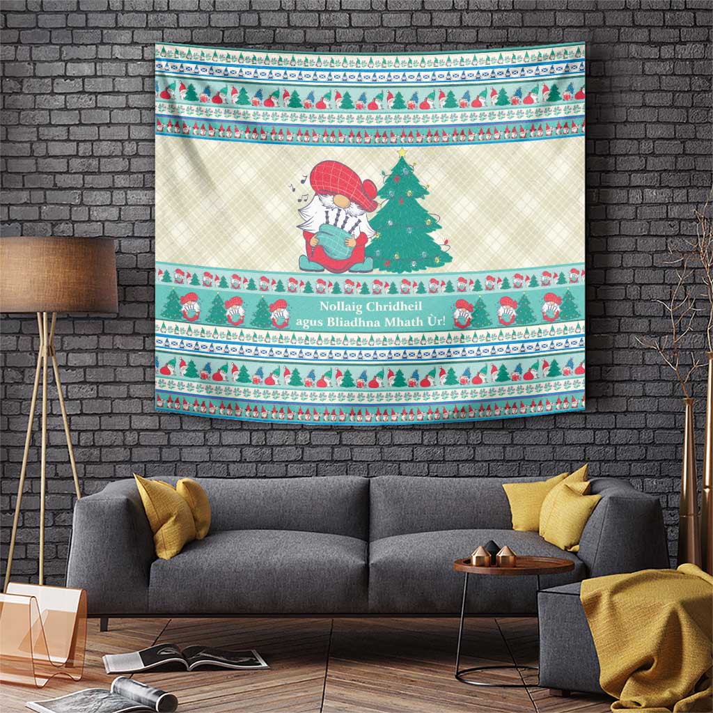 Gnome Bagpies Musical Tapestry Nollaig Chridheil Scotland Christmas Pattern - Wonder Print Shop