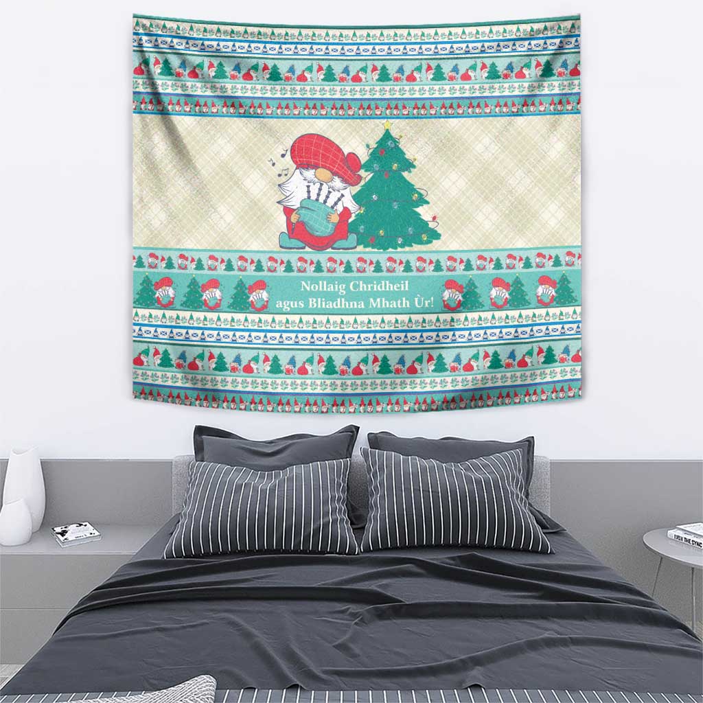 Gnome Bagpies Musical Tapestry Nollaig Chridheil Scotland Christmas Pattern - Wonder Print Shop
