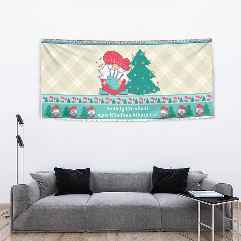 Gnome Bagpies Musical Tapestry Nollaig Chridheil Scotland Christmas Pattern - Wonder Print Shop