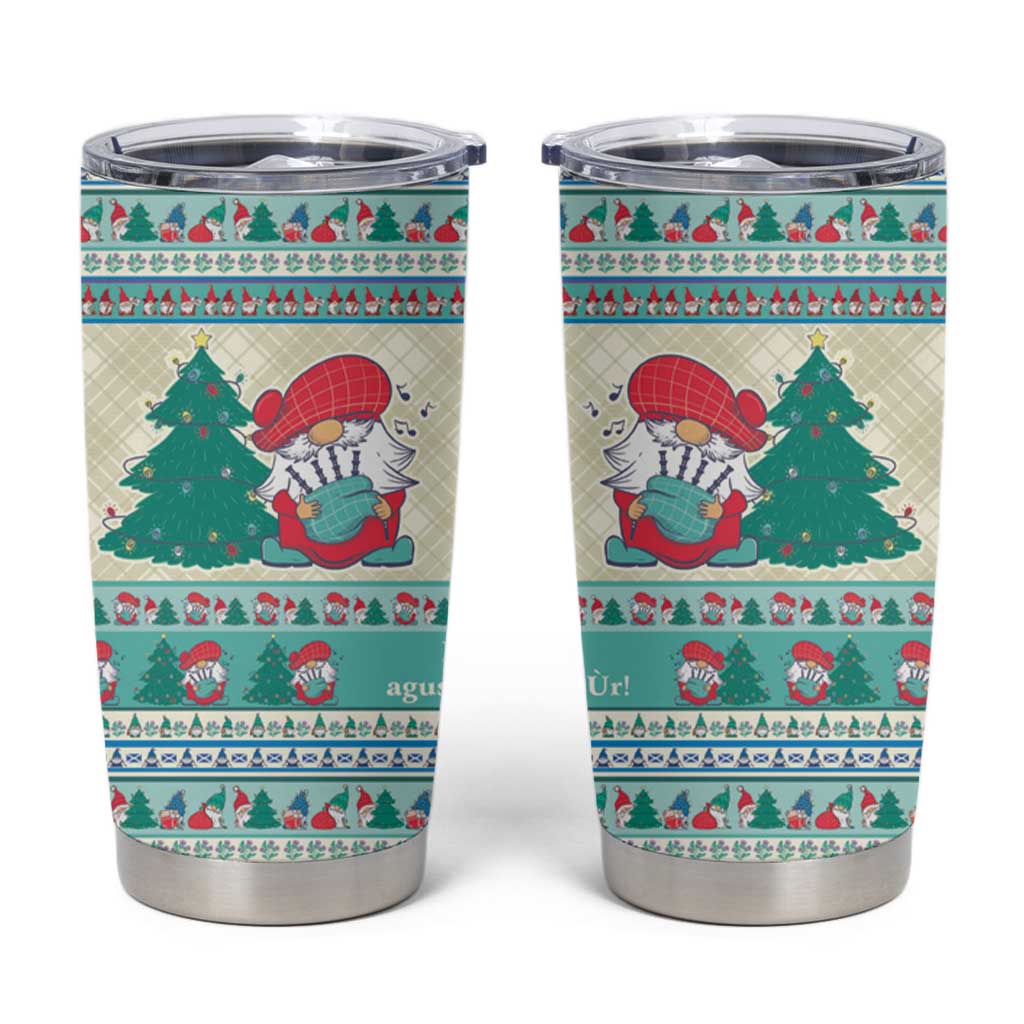 Gnome Bagpies Musical Tumbler Cup Nollaig Chridheil Scotland Christmas Pattern - Wonder Print Shop