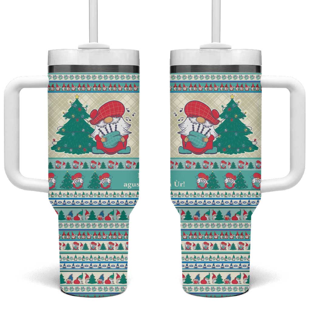 Gnome Bagpies Musical Tumbler With Handle Nollaig Chridheil Scotland Christmas Pattern - Wonder Print Shop