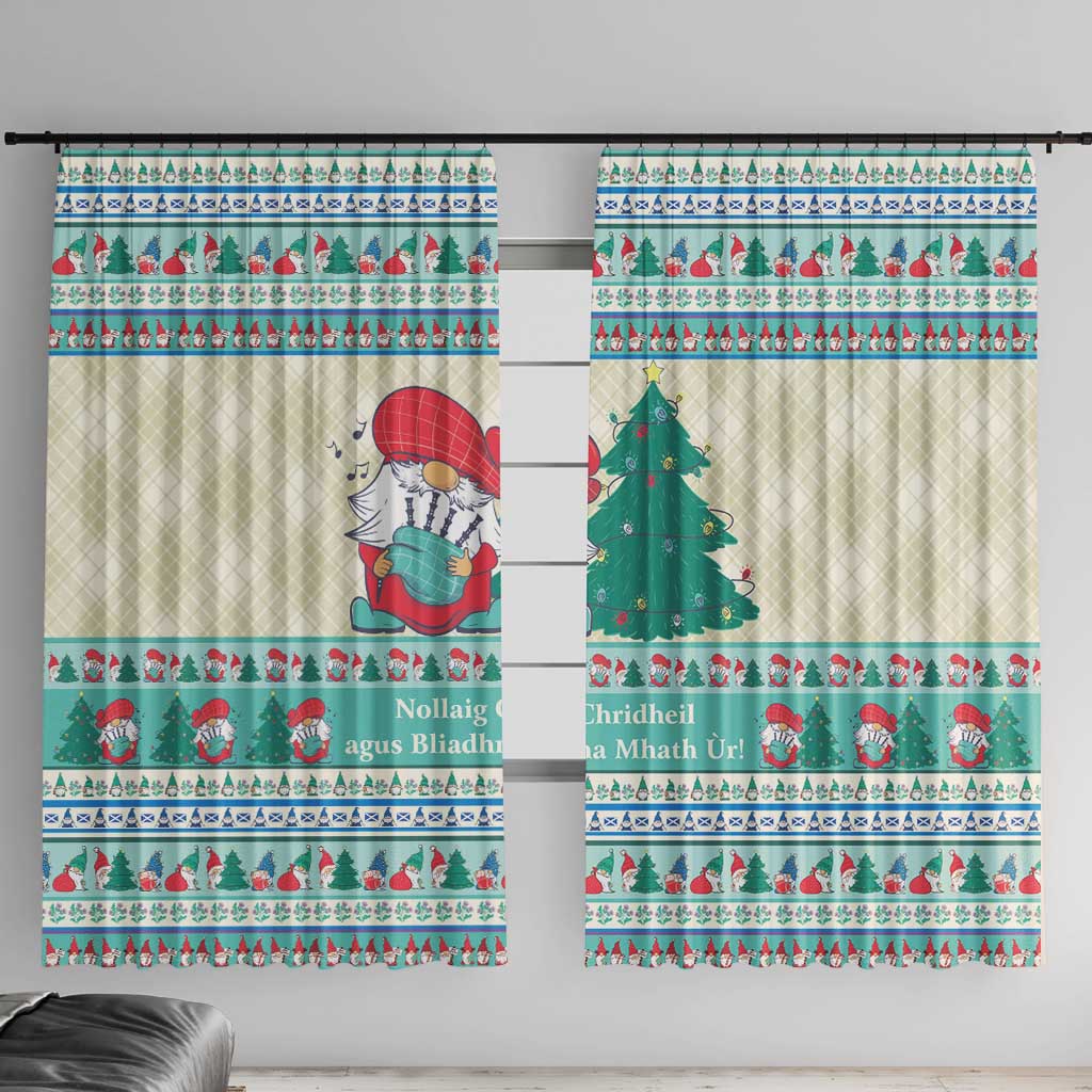 Gnome Bagpies Musical Window Curtain Nollaig Chridheil Scotland Christmas Pattern - Wonder Print Shop