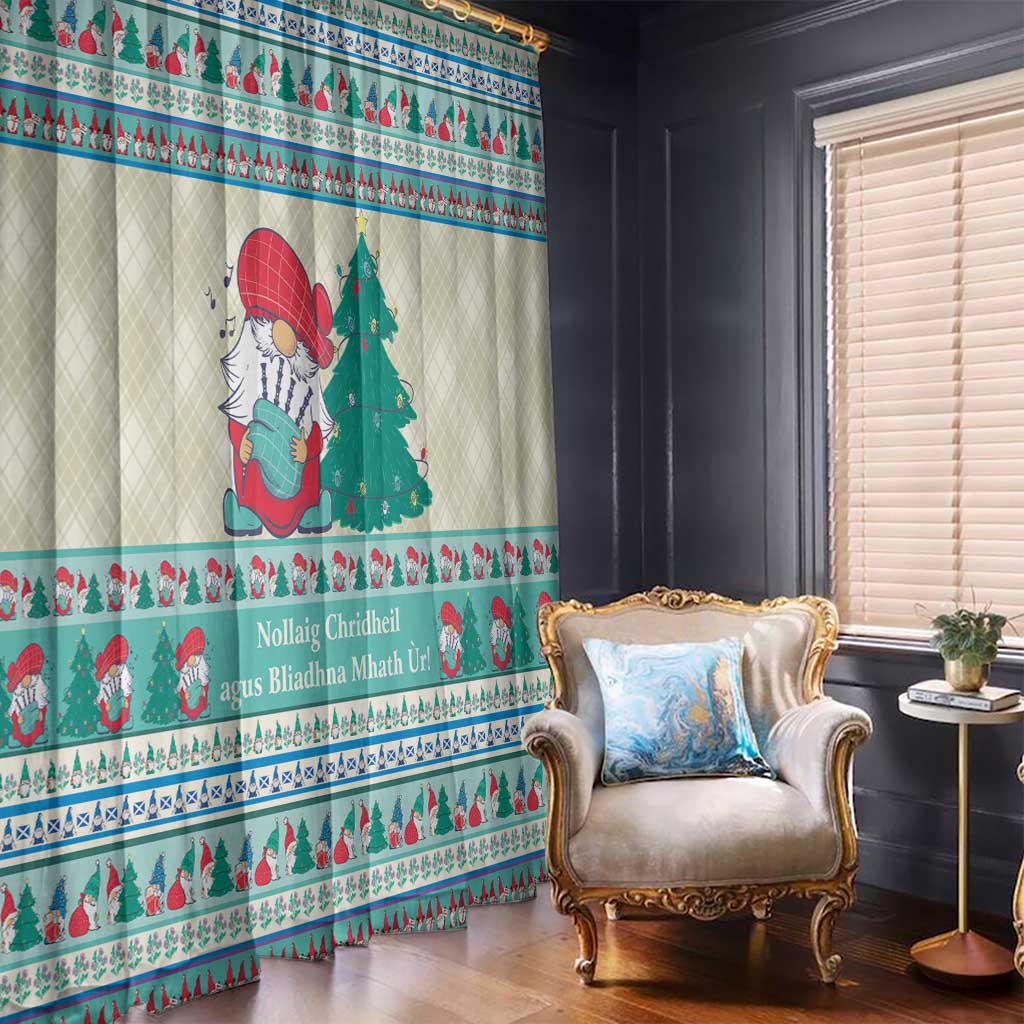 Gnome Bagpies Musical Window Curtain Nollaig Chridheil Scotland Christmas Pattern - Wonder Print Shop