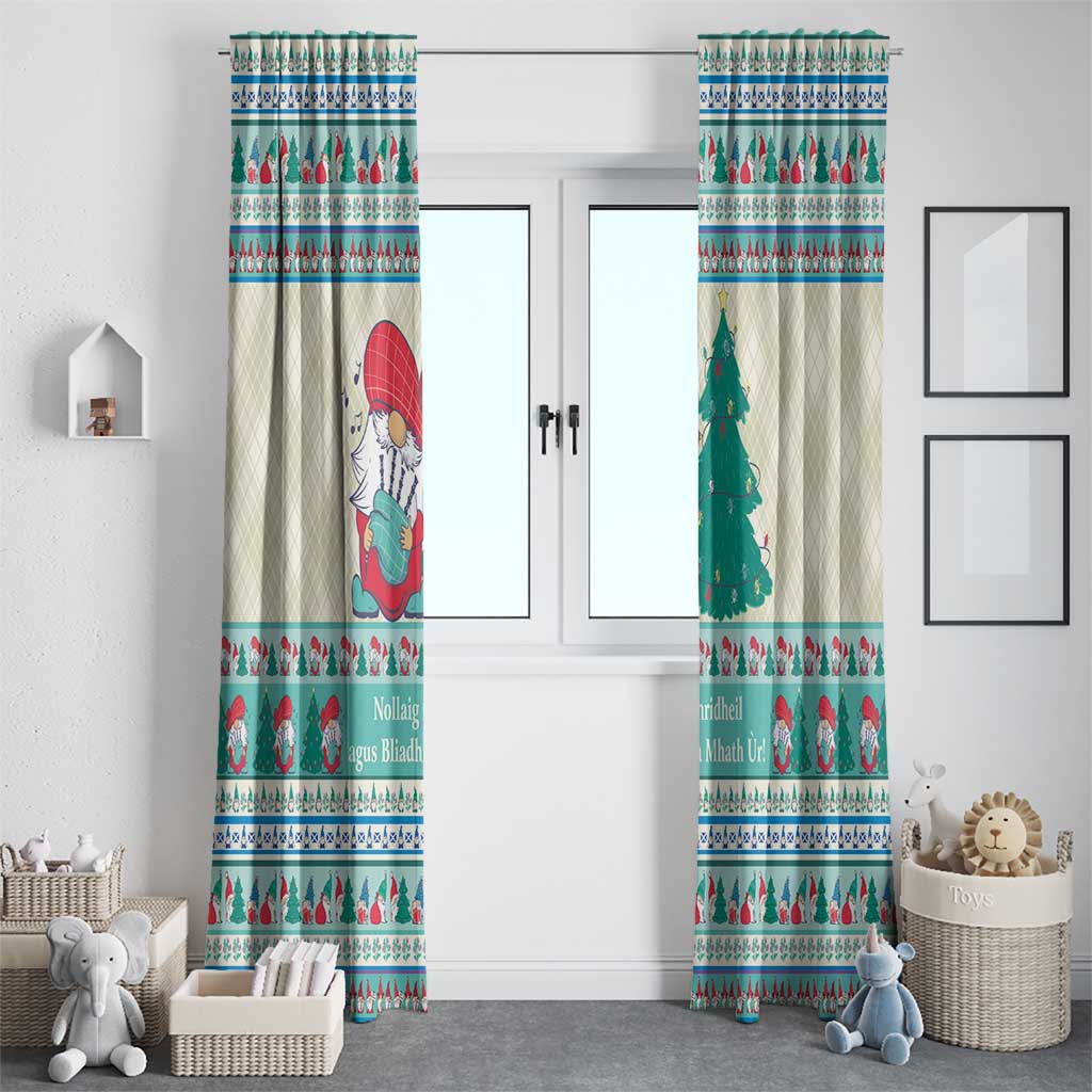 Gnome Bagpies Musical Window Curtain Nollaig Chridheil Scotland Christmas Pattern - Wonder Print Shop
