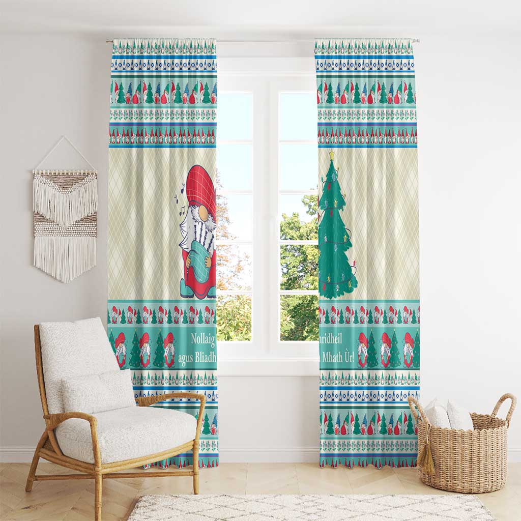 Gnome Bagpies Musical Window Curtain Nollaig Chridheil Scotland Christmas Pattern - Wonder Print Shop