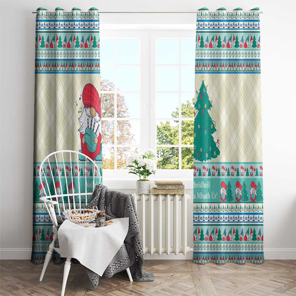 Gnome Bagpies Musical Window Curtain Nollaig Chridheil Scotland Christmas Pattern - Wonder Print Shop