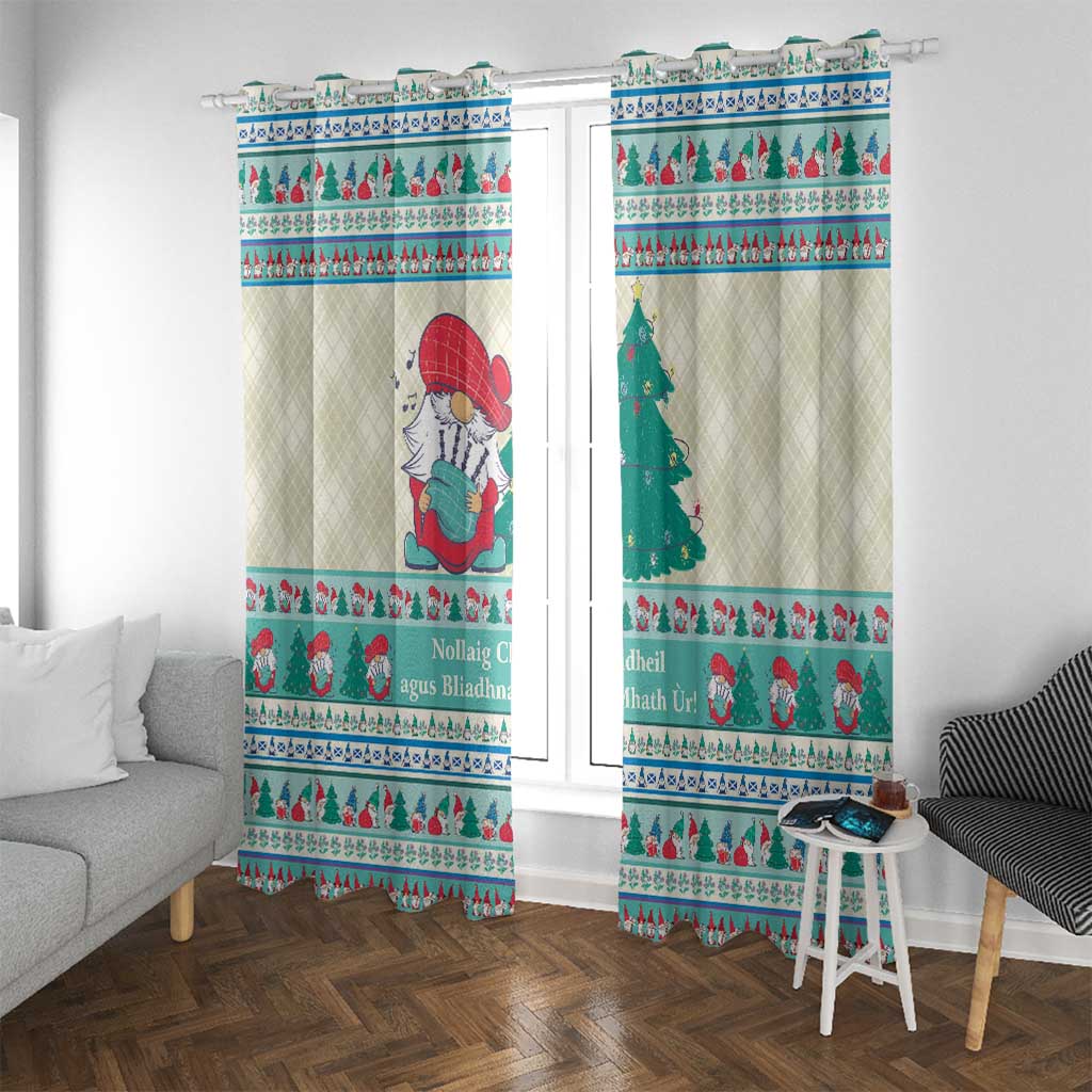 Gnome Bagpies Musical Window Curtain Nollaig Chridheil Scotland Christmas Pattern - Wonder Print Shop