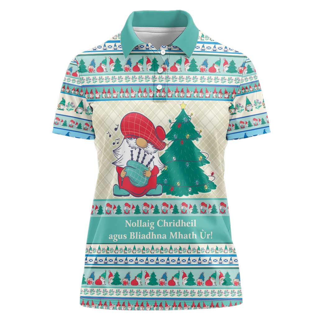 Gnome Bagpies Musical Women Polo Shirt Nollaig Chridheil Scotland Christmas Pattern - Wonder Print Shop