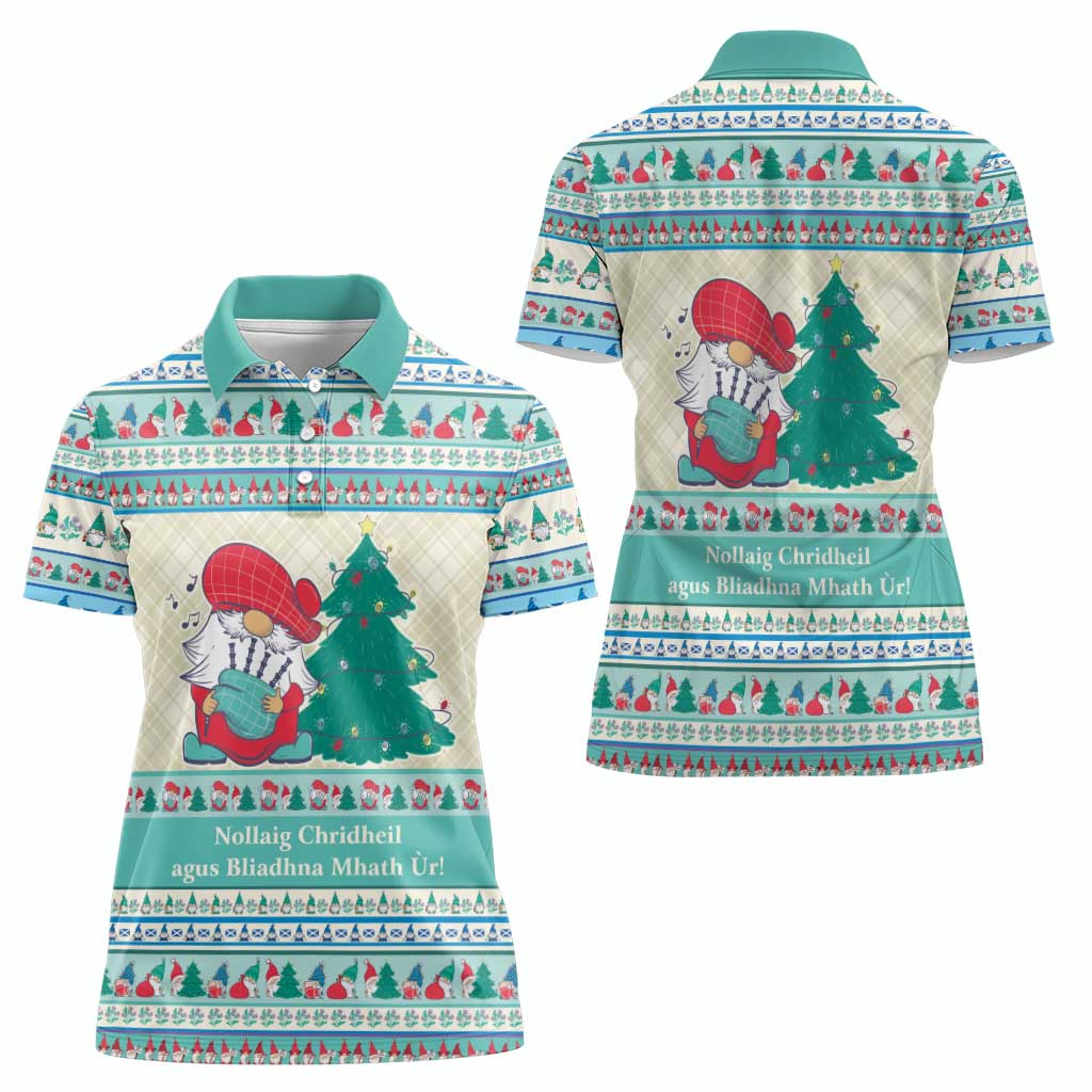 Gnome Bagpies Musical Women Polo Shirt Nollaig Chridheil Scotland Christmas Pattern - Wonder Print Shop
