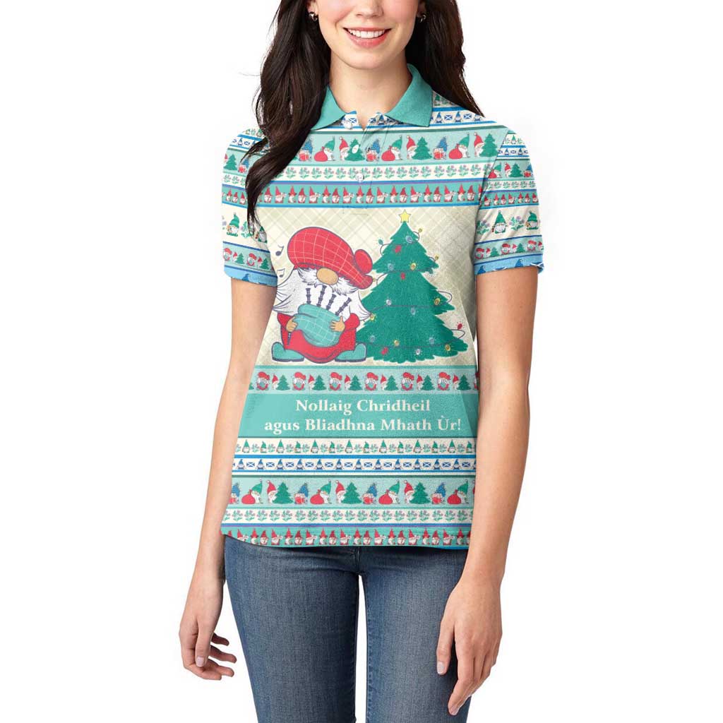 Gnome Bagpies Musical Women Polo Shirt Nollaig Chridheil Scotland Christmas Pattern - Wonder Print Shop