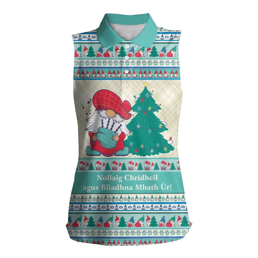 Gnome Bagpies Musical Women Sleeveless Polo Shirt Nollaig Chridheil Scotland Christmas Pattern - Wonder Print Shop