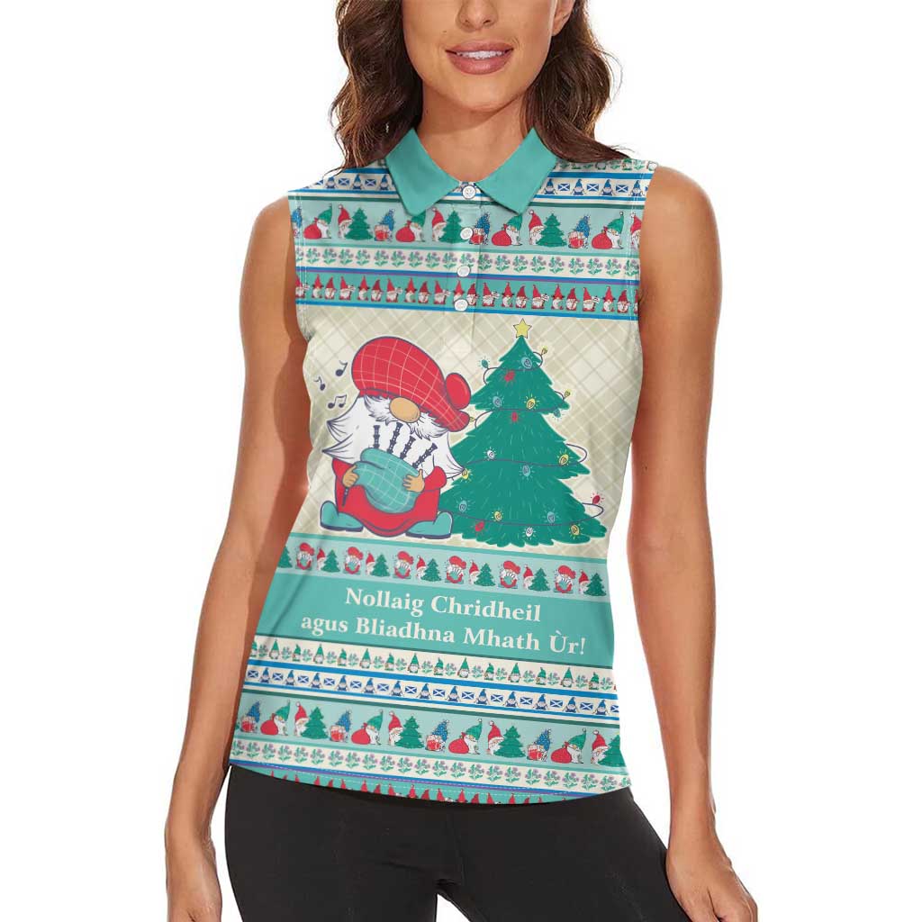 Gnome Bagpies Musical Women Sleeveless Polo Shirt Nollaig Chridheil Scotland Christmas Pattern - Wonder Print Shop