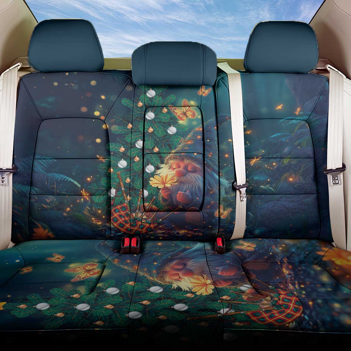 Nollaig Chridheil Scottish Gnome Back Car Seat Cover Bagpies Musical and Chirstmas Tree LT9 - Wonder Print Shop