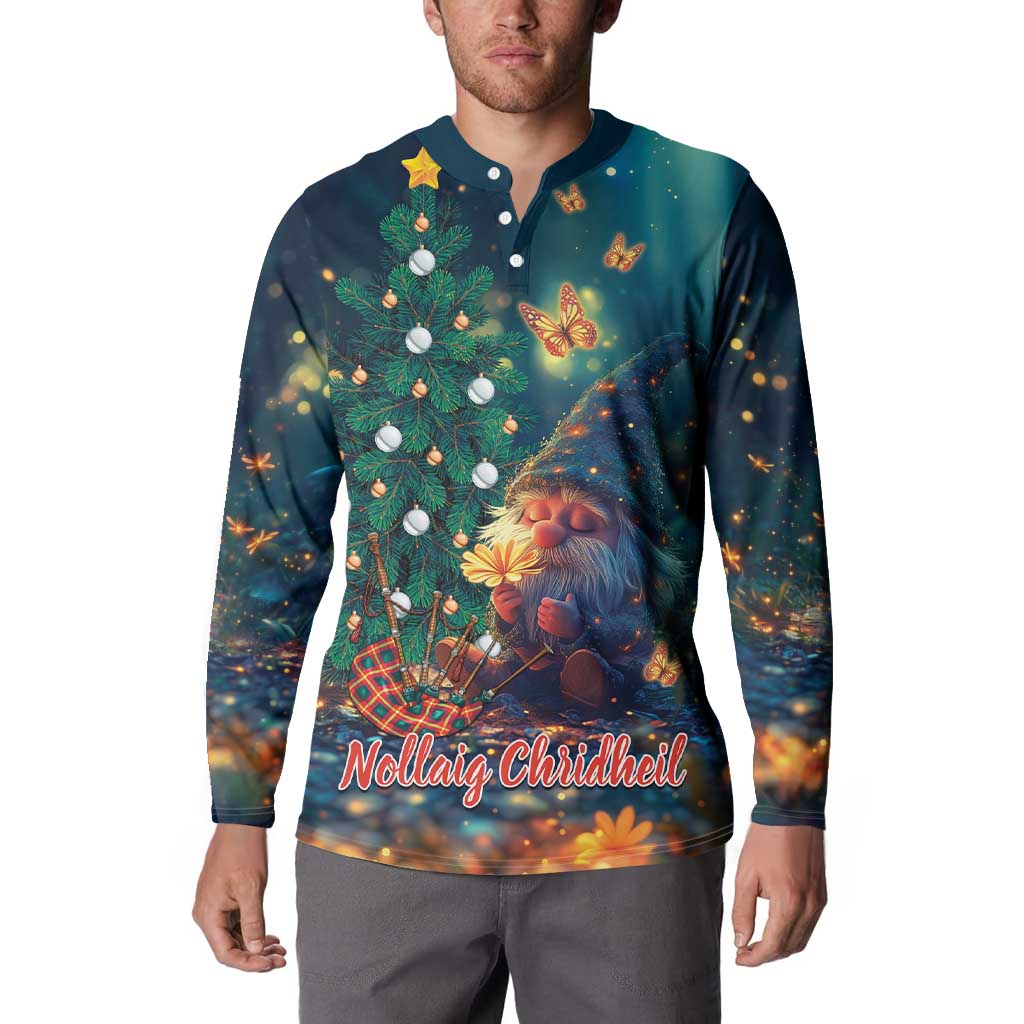 Nollaig Chridheil Scottish Gnome Button Sweatshirt Bagpies Musical and Chirstmas Tree LT9 - Wonder Print Shop