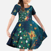 Nollaig Chridheil Scottish Gnome Family Matching Off The Shoulder Long Sleeve Dress and Hawaiian Shirt Bagpies Musical and Chirstmas Tree - Wonder Print Shop