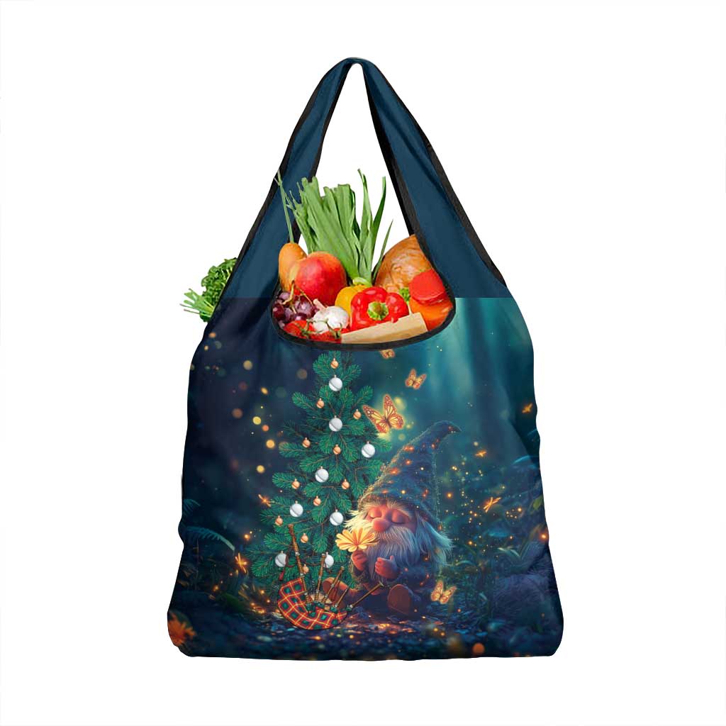 Nollaig Chridheil Scottish Gnome Grocery Bag Bagpies Musical and Chirstmas Tree