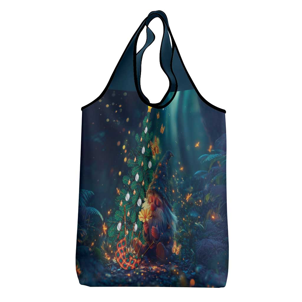 Nollaig Chridheil Scottish Gnome Grocery Bag Bagpies Musical and Chirstmas Tree