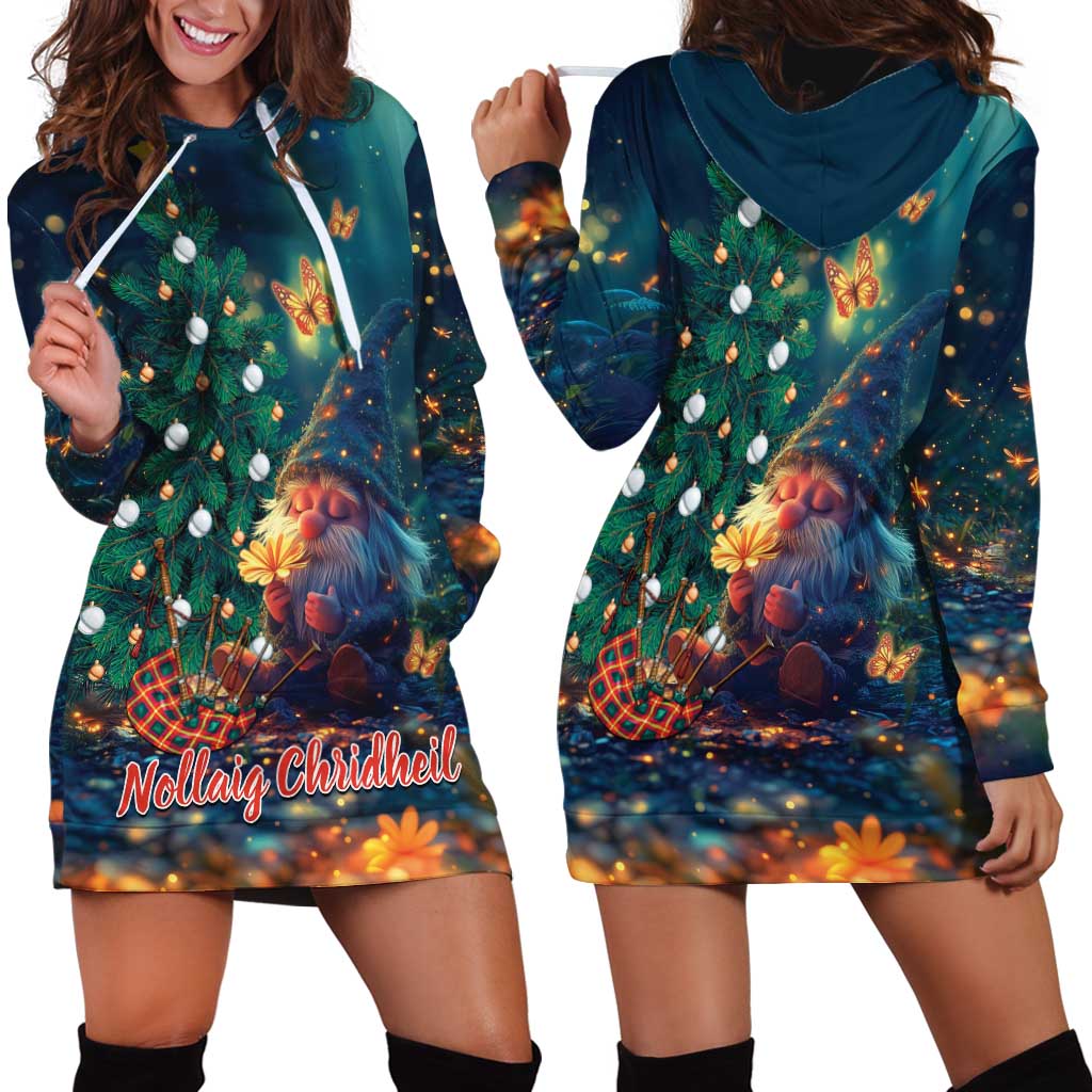 Nollaig Chridheil Scottish Gnome Hoodie Dress Bagpies Musical and Chirstmas Tree - Wonder Print Shop