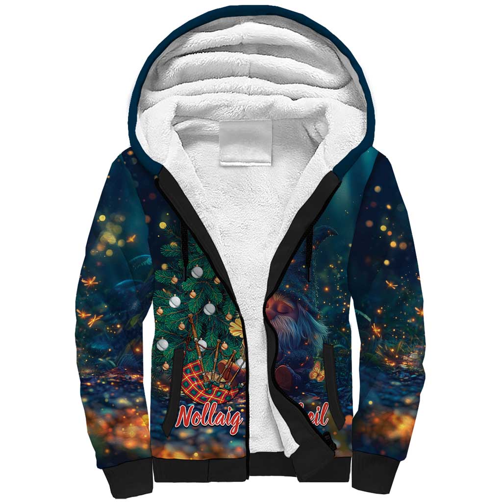 Nollaig Chridheil Scottish Gnome Sherpa Hoodie Bagpies Musical and Chirstmas Tree - Wonder Print Shop