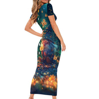 Nollaig Chridheil Scottish Gnome Short Sleeve Bodycon Dress Bagpies Musical and Chirstmas Tree - Wonder Print Shop