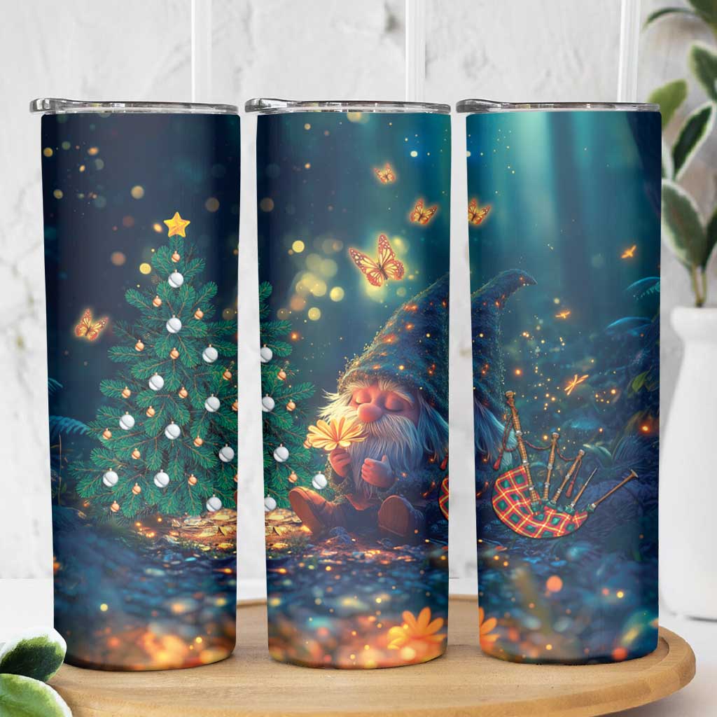 Nollaig Chridheil Scottish Gnome Skinny Tumbler Bagpies Musical and Chirstmas Tree - Wonder Print Shop