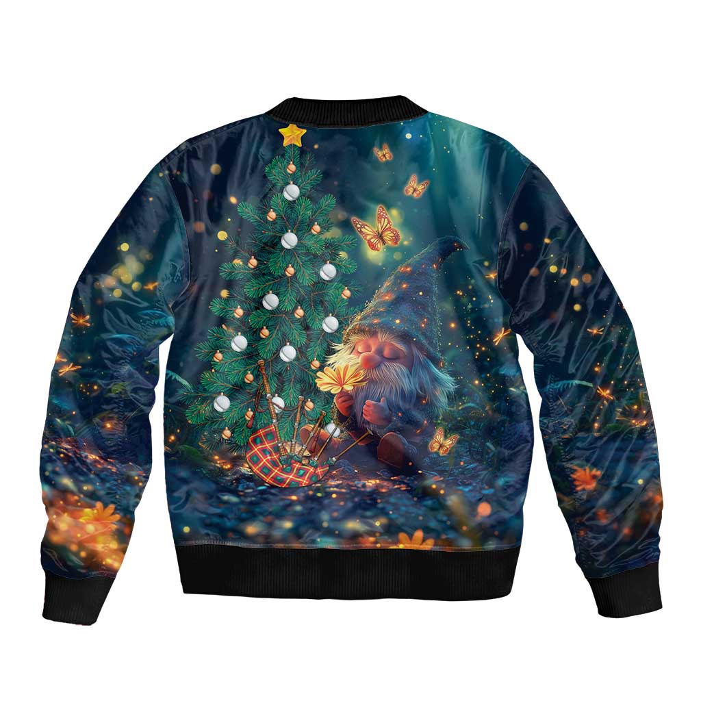 Nollaig Chridheil Scottish Gnome Sleeve Zip Bomber Jacket Bagpies Musical and Chirstmas Tree - Wonder Print Shop