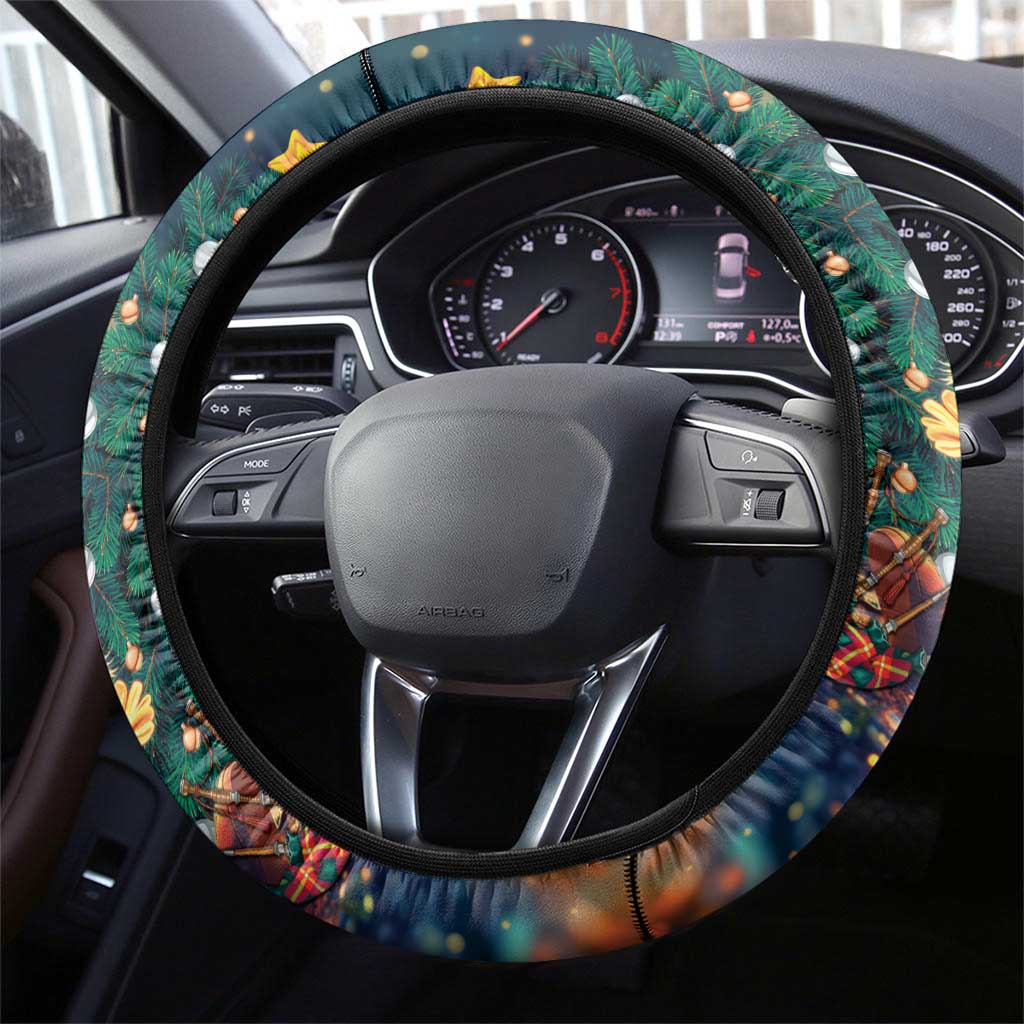 Nollaig Chridheil Scottish Gnome Steering Wheel Cover Bagpies Musical and Chirstmas Tree - Wonder Print Shop