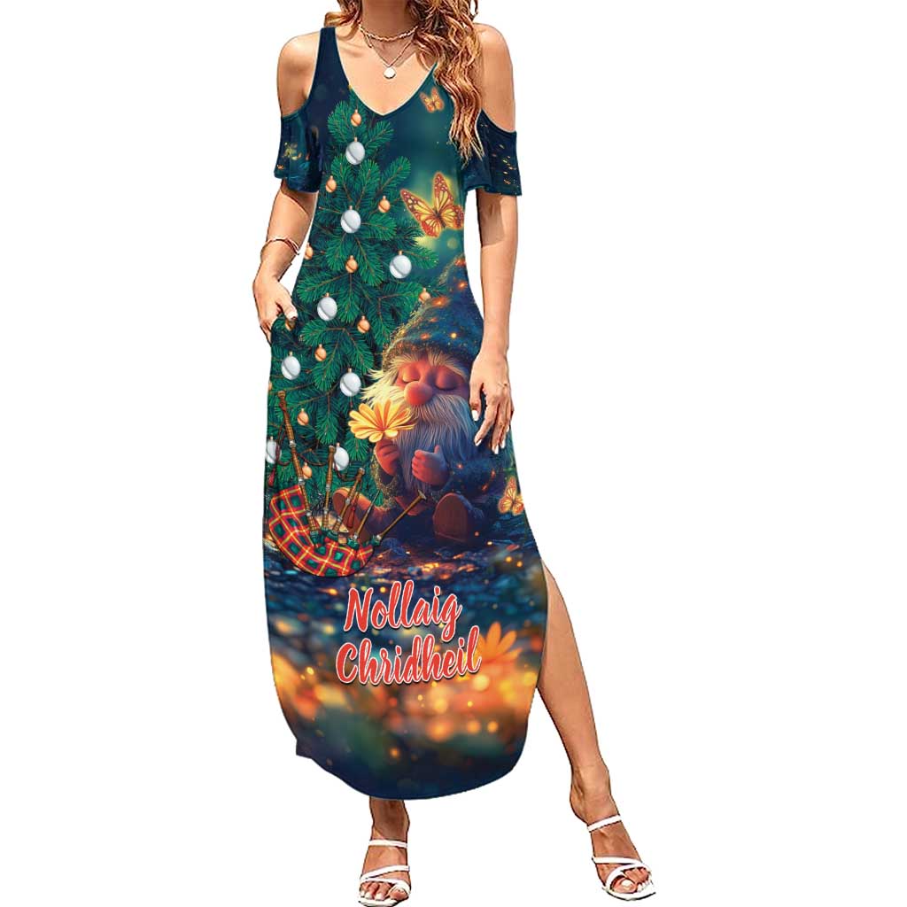 Nollaig Chridheil Scottish Gnome Summer Maxi Dress Bagpies Musical and Chirstmas Tree - Wonder Print Shop