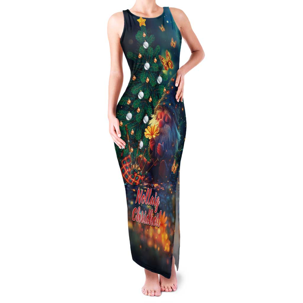Nollaig Chridheil Scottish Gnome Tank Maxi Dress Bagpies Musical and Chirstmas Tree - Wonder Print Shop
