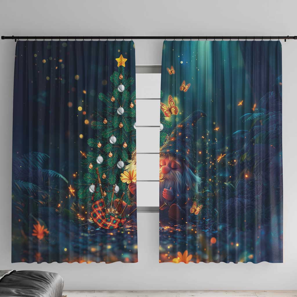 Nollaig Chridheil Scottish Gnome Window Curtain Bagpies Musical and Chirstmas Tree - Wonder Print Shop