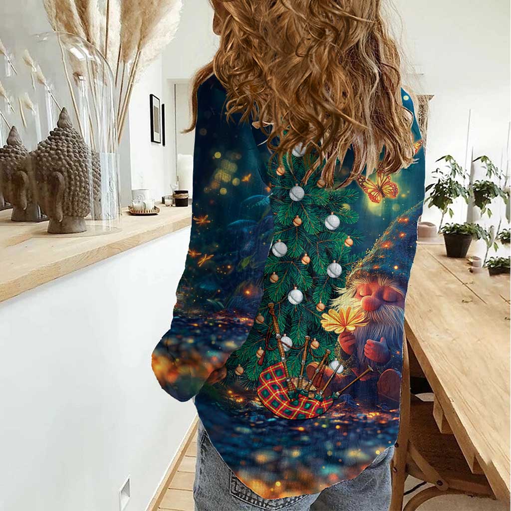 Nollaig Chridheil Scottish Gnome Women Casual Shirt Bagpies Musical and Chirstmas Tree - Wonder Print Shop