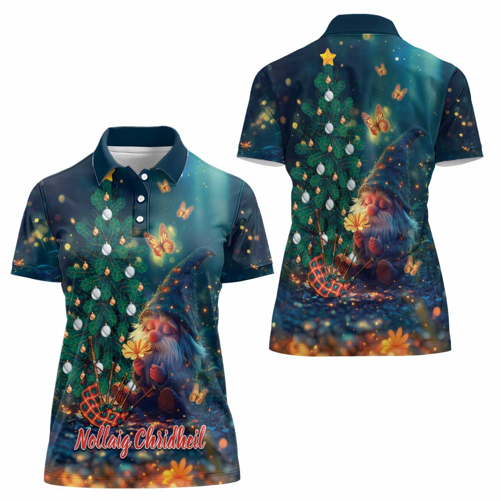 Nollaig Chridheil Scottish Gnome Women Polo Shirt Bagpies Musical and Chirstmas Tree - Wonder Print Shop