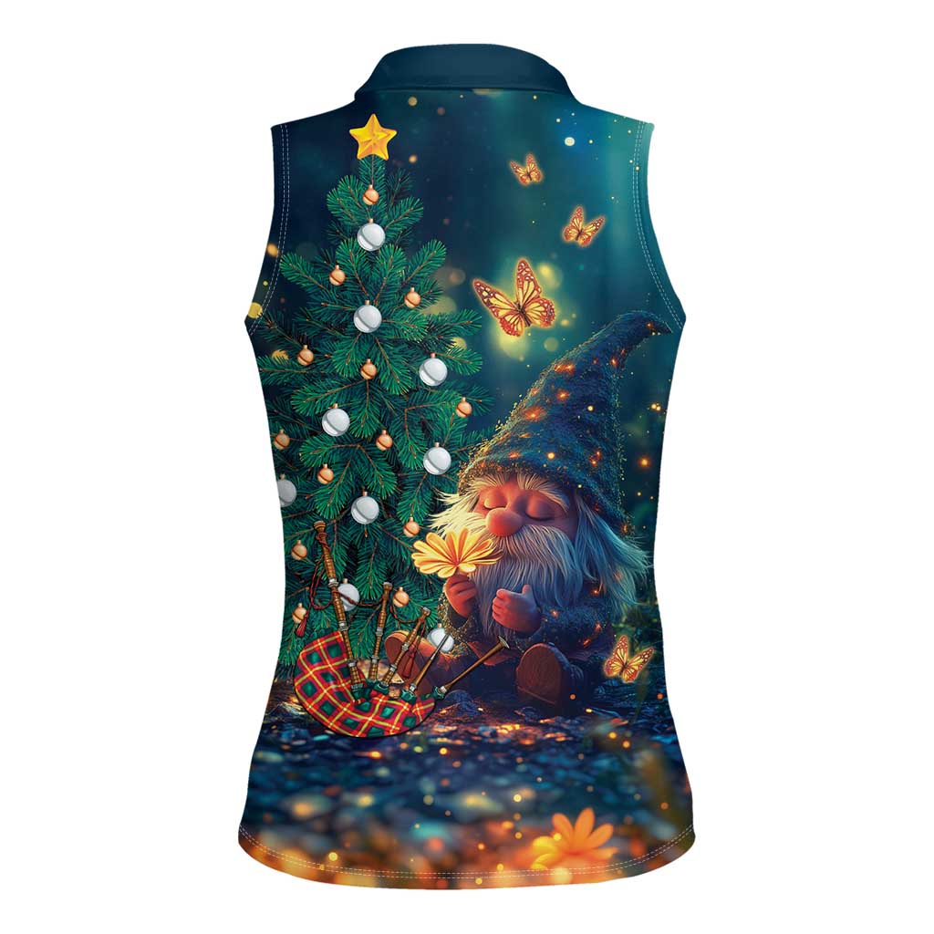 Nollaig Chridheil Scottish Gnome Women Sleeveless Polo Shirt Bagpies Musical and Chirstmas Tree - Wonder Print Shop
