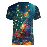 Nollaig Chridheil Scottish Gnome Women V-Neck T-Shirt Bagpies Musical and Chirstmas Tree - Wonder Print Shop