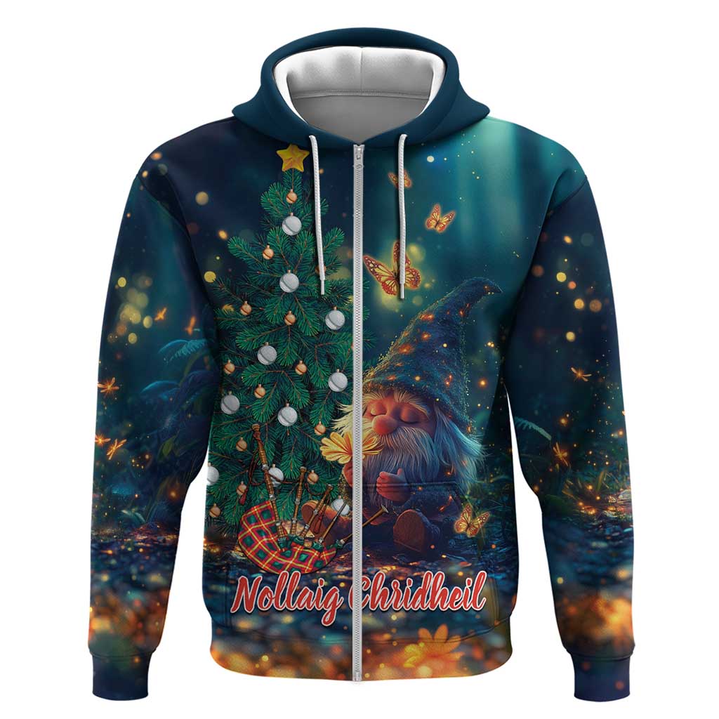 Nollaig Chridheil Scottish Gnome Zip Hoodie Bagpies Musical and Chirstmas Tree - Wonder Print Shop