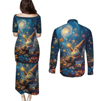 Nollaig Chridheil Scottish Gnome Couples Matching Puletasi and Long Sleeve Button Shirt Merry Christmas with Starry Night LT9 - Wonder Print Shop