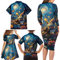 Nollaig Chridheil Scottish Gnome Family Matching Long Sleeve Bodycon Dress and Hawaiian Shirt Merry Christmas with Starry Night LT9 - Wonder Print Shop
