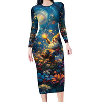Nollaig Chridheil Scottish Gnome Family Matching Long Sleeve Bodycon Dress and Hawaiian Shirt Merry Christmas with Starry Night LT9 - Wonder Print Shop