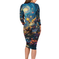 Nollaig Chridheil Scottish Gnome Family Matching Long Sleeve Bodycon Dress and Hawaiian Shirt Merry Christmas with Starry Night LT9 - Wonder Print Shop